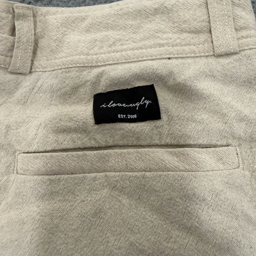 I Love Ugly Kobe Pants Mens Size M Pleated Cotton Linen Trousers Oatmeal Beige